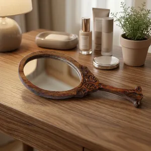 Wooden Handheld <b>Mirror</b> Oval Shape Decorative Tabletop <b>Makeup</b> <b>Mirror</b> for Home Bedroom Dressing Room - Product Image 6