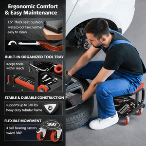 Universal Automotive Repair Tools Creeper Seat with <b>Drawer</b> and Tool Tray Heavy Duty Rolling Padded Seat 250lb Loading GAPGAR023 - Product Image 2