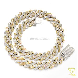 Collier en argent sterling 925 avec chaîne cubaine à maillons carrés entrelacés, serti de diamants de laboratoire, bijoux en gros pour hommes - Product Image 6