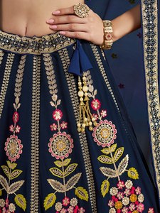 Blue Georgette <b>Lehenga</b> Choli Floral Zari Embroidered V-neck A-Line Floor-Length Quick Dry Bridesmaid Dress Traditional Wedding - Product Image 4
