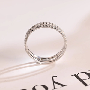 แหวนแต่งงานทองคำขาว 14K ประดับเพชรเพาะเลี้ยงแบบ Pavé สองแถว - Product Image 2