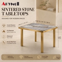 Table à manger moderne en pierre frittée avec base en métal antirouille, imperméable, pour la maison et l'hôtellerie