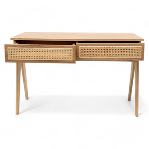 Console en teck avec 2 tiroirs en rotin, couleur naturelle et design minimaliste pour la décoration de meubles de maison - Product Image 4