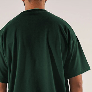 T-shirt vert foncé oversize pour homme en coton épais, uni, sans motif, à manches courtes, style streetwear, coupe ample, haute qualité - Product Image 5