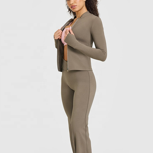 OEM Breathable Lightweight Plus Size Long Sleeve <b>Workout</b> Fitness Top Slim Fit Full Zip Yoga <b>Jacket</b> with Front Logo for Women - Product Image 5