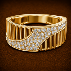 Round Cut Lab Grown <b>Diamond</b> Band 14K 18K Yellow Gold DEF VVS Diagonal Openwork <b>Diamond</b> <b>Ring</b> Wholesale fine Jewelry Manufacturer - Product Image 1