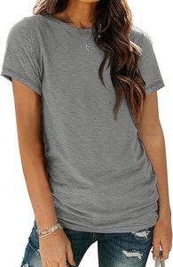<b>Women's</b> Gray O-Neck Short Sleeve Regular Fit Cotton Jersey T-Shirt Casual Solid Color Breathable All Seasons <b>Top</b> - Product Image 2