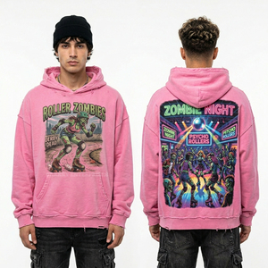 Sweat à capuche homme en molleton de coton épais, vert délavé à l'acide, avec motif guerrier samouraï zombie, style streetwear, personnalisé - Product Image 4