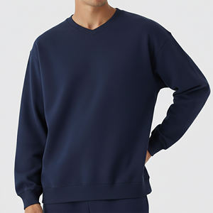 100% Cotton Crew Neck Sweatshirt Unisex Loose Fit Print ODM Couple Pullover <b>Top</b> Solid Color 380g Heavyweight sweatshirt - Product Image 3