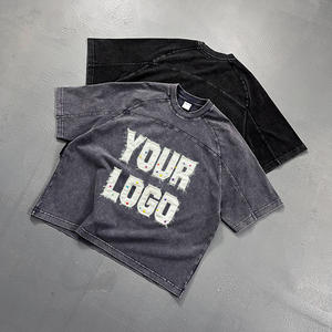 T-shirt pour homme à manches courtes, coupe courte, impression sérigraphique noire personnalisée, impression 3D en relief, 280 g/m², tissu lourd - Product Image 1