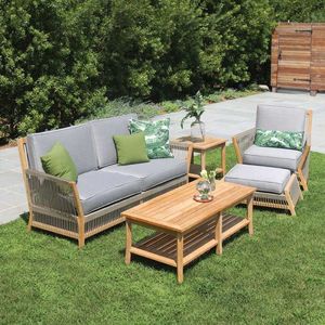 Conjunto de Sofás de Teca para Exteriores, Muebles de Jardín, Conjunto de Salón para Patio, Sofá de Jardín de Madera Maciza, Estilo Moderno del Reino Unido - Product Image 1