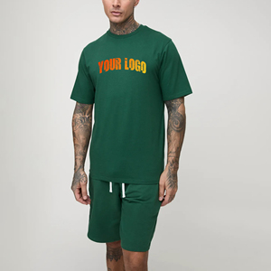 Ensemble de survêtement sport décontracté deux pièces pour homme, respirant, uni, imprimé personnalisé, séchage rapide, tricoté, écologique - Product Image 1