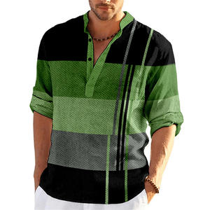 Camisa Casual de Manga Larga para Hombre, de Alta Calidad, en Algodón, con Diseño de Parches, Transpirable, Teñida, en Colores Verde Primavera-Otoño - Product Image 1