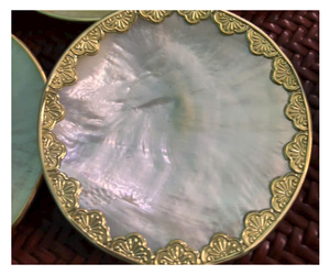 Plato Circular de Nácar con Borde Dorado, Imitación Antigua, Decoración para el Hogar, Artesanía de Conchas - Product Image 1
