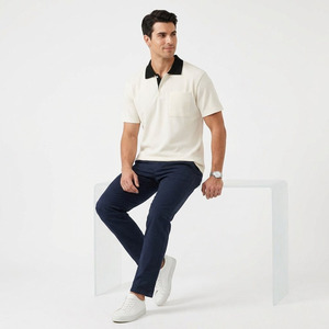 <b>Men's</b> Short Sleeve Cotton Knitted <b>Polo</b> <b>Shirt</b> <b>With</b> <b>Pocket</b> Solid Color Casual Style White And Black Collar - Product Image 6