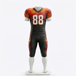Wholesale OEM Custom American Football Uniform Set Premium Breathable Mesh Sublimated <b>Flame</b> Printed Jersey Short Padded Pants - Product Image 3
