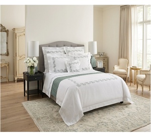 Quang Thanh Embroidery Custom Wholesale Blue Geometric European-American Style 250TC Cotton Duvet Cover Sets Machine-washable - Product Image 1