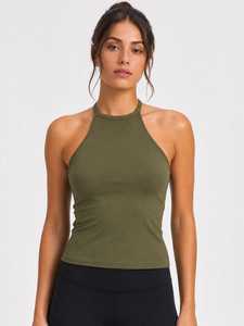 Débardeur personnalisé à col montant et dos nu en tricot 100% coton, sans manches, coupe ajustée, décontracté d'été, doux, respirant, extensible, séchage rapide - Product Image 1