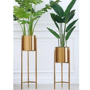 Juego de 2 Macetas de Metal Dorado de Lujo con Soporte Alto, Modernas, para Interiores y Exteriores, para Hogar, Jardín, Balcón, Sala de Estar - Product Image 1