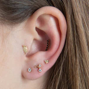 14K Solid Gold Lab Grown Diamond Labret Stud Ribbon Design Internal Threaded Flat Back Earring Piercing Jewelry <b>for</b> <b>Tragus</b> Helix - Product Image 3