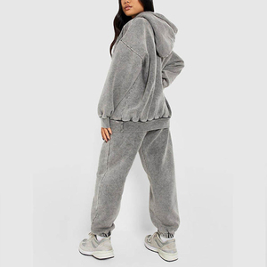 Conjunto Deportivo para Mujer con Efecto Desgastado, Sudadera de Manga Larga de Color Sólido y Pantalones con Bolsillos Laterales y Puños Elásticos - Product Image 2