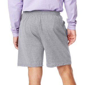 Shorts Bermuda en coton gris uni pour homme avec taille élastique, coupe décontractée mi-haute - Product Image 4