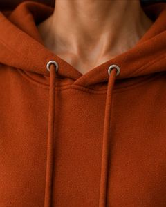 เสื้อฮู้ดดี้โอเวอร์ไซส์สีน้ำตาลสนิมสำหรับผู้หญิง ผ้าฝ้ายฟลีซเรียบง่าย สวมหัว มีฮู้ด สไตล์มินิมอลลำลอง สตรีทแวร์ ทรงหลวมไหล่ตก - Product Image 5