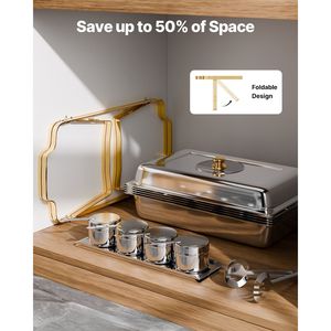 Set da Buffet in Acciaio Inossidabile da 4 Qt, 2 Pezzi, con 4 Vaschette Rettangolari da Mezza Taglia, Scaldavivande Professionale per Catering - Product Image 6