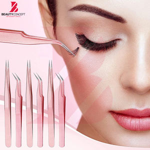 Pinzas para extensiones de pestañas color oro rosa, juego de 6 con punta de fibra, producto de acero inoxidable, pinzas para extensiones de pestañas - Product Image 4