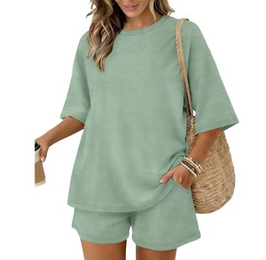 Women's Black 2-Piece <b>Knitted</b> <b>Set</b> O-Neck Loose Top With Pocket Shorts Casual Breathable Spring Summer Wear - Product Image 6