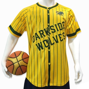 Maillot de baseball Darkside Wolves jaune et vert rayé, boutonné, unisexe, pour adulte, uniforme de sport respirant en polyester à manches courtes - Product Image 1