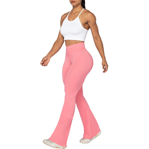 High Quality Womens Flare Leggings Lightweight Eco Friendly Mid Waisted Workout Wide Leg Flared Trousers <b>Athletic</b> Wear Gym - Product Image 6