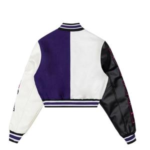 Chaqueta Varsity Corta para Mujer de Alta Calidad, Fabricada por OEM, con Logotipo Personalizado Bordado, Parches de Chenilla, Piel de Oveja y Algodón, Estilo Universitario - Product Image 4