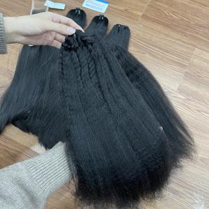 Extensions de cheveux humains vietnamiens en trame, texture Kinky Straight pour femmes, couleur noir naturel, Super Double Drawn - Product Image 1
