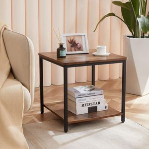 Rustic Wood Top <b>End</b> <b>Table</b> with Black Metal Frame for Living Room Bedroom Home Furniture Modern Industrial Accent <b>Table</b> - Product Image 6