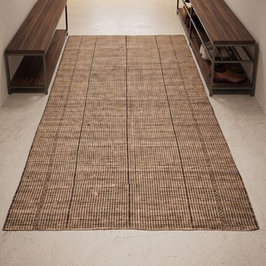 Alfombra de Yute Natural Hecha a Mano, Beige Marrón, Tejido Plano, con Borde Geométrico, Moderna, Antideslizante, para Decoración del Hogar y Sala de Estar - Product Image 1