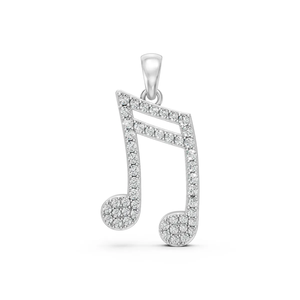 Pendentif Note de Musique en Or Blanc 10K Certifié IGI, Diamant de 0,36 CTW Taille Brillant Cultivé en Laboratoire, Plaqué Rhodium, Cadeau de Mariage de Luxe - Product Image 1