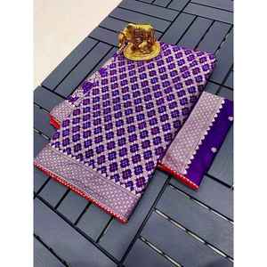 DESIGNER VISCOSE GHATCHOLA ZARI WEAVING WORK <b>SAREE</b> WITH UNSTITCHED BLOUSE <b>PURPLE</b> - Product Image 1