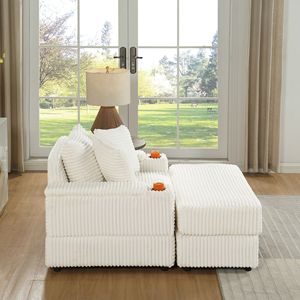 Divano Chaise Longue Profondo con 2 Cuscini Decorativi e Pouf per Soggiorno, Arredamento Confortevole - Product Image 5