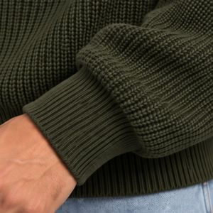 Sudadera de Cuello Redondo Extra Grande para Hombre, Color Verde Oliva Oscuro, Manga Larga, Algodón, Corte Holgado, Estilo Casual Urbano, Moda de Invierno - Product Image 4