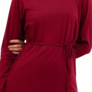 Womens Burgundy <b>Long</b> Sleeve Mini <b>Dress</b> Crew Neck Waist Detail Casual Slim Fit Elegant Fashion <b>Dress</b> Daily Wear Wholesale - Product Image 3