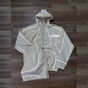 Reflective <b>Summer</b> Hooded Windbreaker Set Unisex Nylon Tracksuit <b>Jacket</b> Shorts Custom Logo 2 piece Nylon shorts Sets - Product Image 1