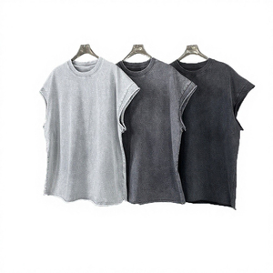 เสื้อกล้ามผู้ชายทรงหลวม โอเวอร์ไซส์ ผ้าฝ้ายถัก สีพื้น พิมพ์ลายดิจิทัล เป็นมิตรกับสิ่งแวดล้อม คอกลม สไตล์สปอร์ต สีเทา สีดำ - Product Image 4