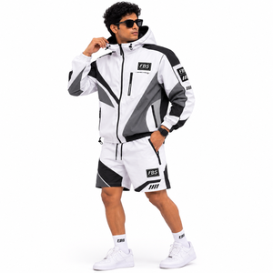 Mens Hooded Windbreaker <b>Jacket</b> and Shorts Set Lightweight Breathable Casual Activewear <b>Summer</b> Outfit - Product Image 1