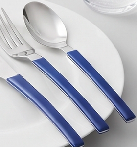 Ensemble de couverts modernes en acier inoxydable avec manche bleu, couteau, fourchette, cuillère, compatible lave-vaisselle, pour la restauration - Product Image 4