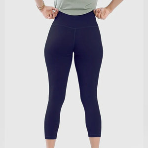 Leggings de sport pour femme, côtelés, à taille élastique, longueur courte, couleur unie, compressifs, respirants, moulants, sans couture, unis - Product Image 4