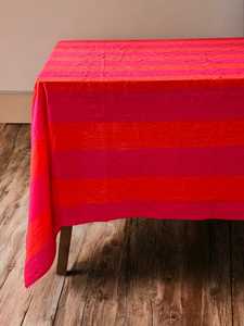 Nappe rectangulaire rayée rose et orange pour la décoration de la maison, ensemble de nappes en lin - Product Image 5
