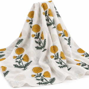 Tissu en coton peigné léger fait main jaune Pinksa Fashion, motif floral tissé, 90 GSM, 60S/60S, largeur 43/44 pouces, Rajasthan, pour bébés et enfants - Product Image 4