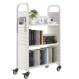 Carrello Porta Libri a Rotelle Monofacciale con Ripiani a L, Capacità 150 Kg, 77x38x122 cm, Struttura in Metallo, Ruote Bloccabili da 3 Pollici - Product Image 6