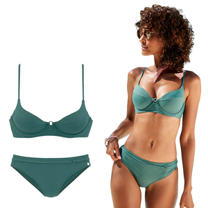 Conjunto de Bikini de Dos Piezas de Spandex Verde Sólido para Mujer, Top con Escote Pronunciado y Push-Up, Braguita Brasileña - Product Image 3